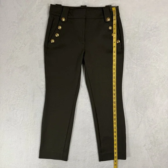 WHBM Jolie Straight Luxe Stretch Pants Size 8 Olive Green Gold Button Sailor - Picture 15 of 16